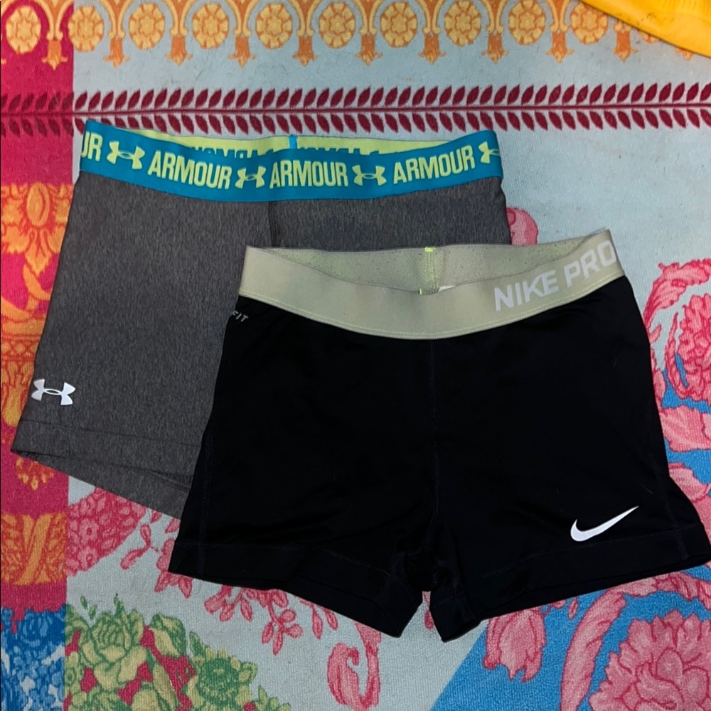 Under Armour Gray and Nike Pro Black Athletic Shorts - lot of 2